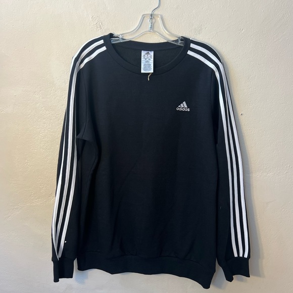 adidas Tops - ADIDAS NWOT Women's Crewneck Sweatshirt Black Three White Stripes Size 1X